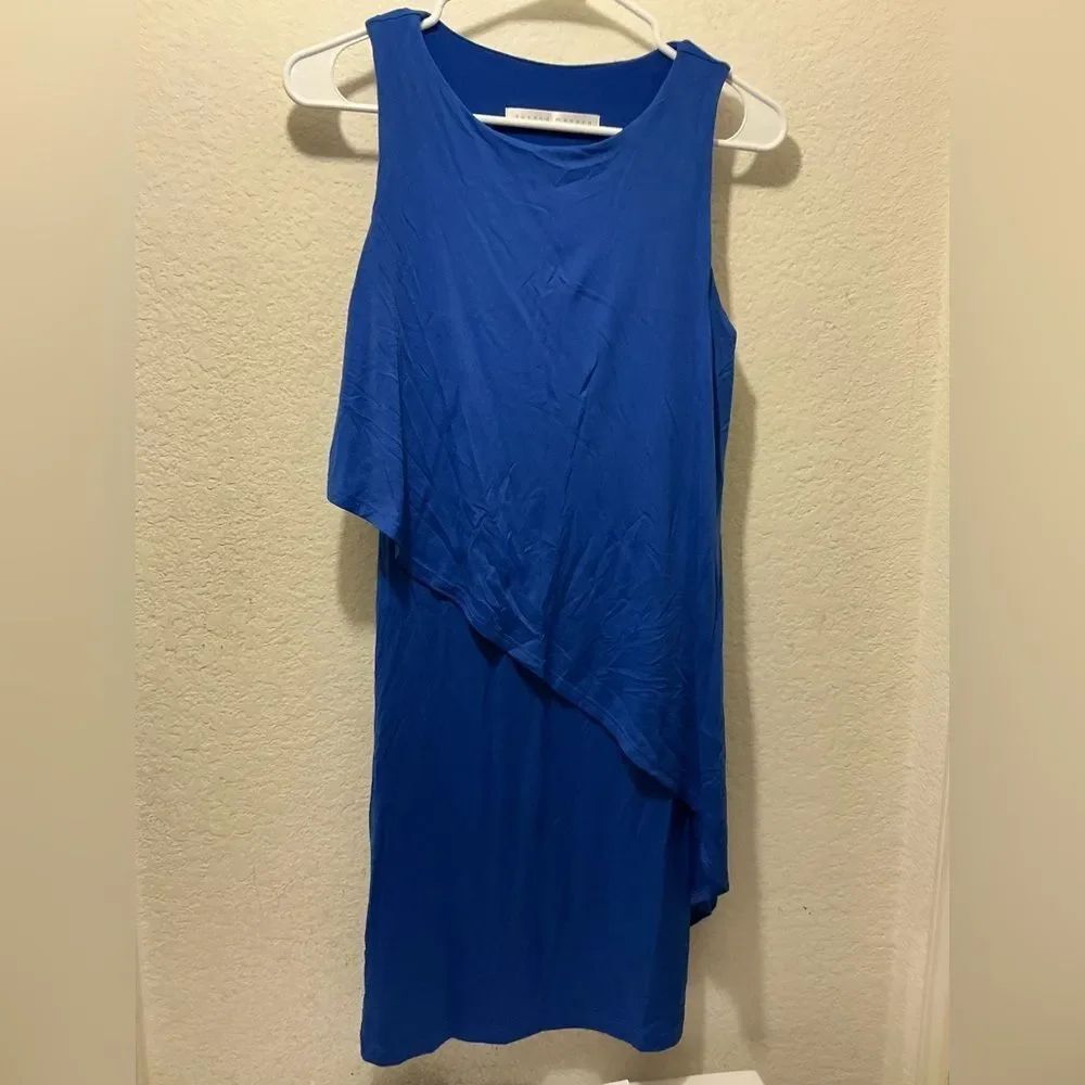 Susana Monaco Sleeveless Blue Avery Overlay Dress Stretch M Reg $190